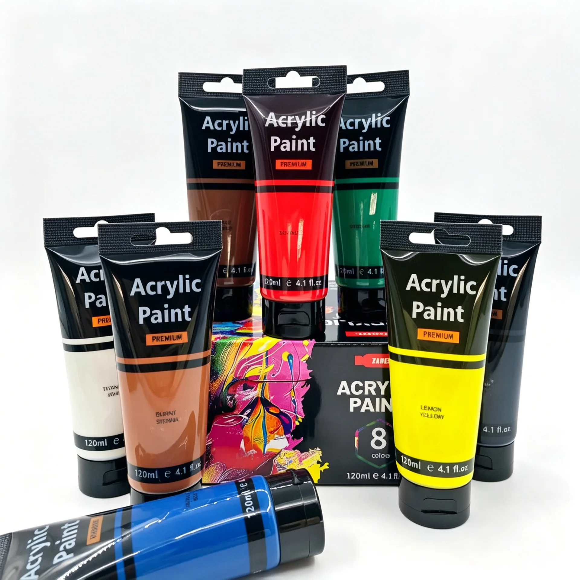 120ml Acrylic Paint Set 8/12 Colors, Waterproof Premium Art Supplies for Wall Mural, Canvas, Wood & DIY Crafts