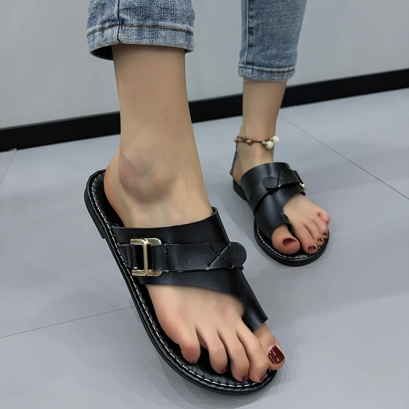 Women Slippers Outside Casual Beach Women Shoes Summer New Flats Flip Flop Sandals Walking Clip Toe Rome Buckle Ladies