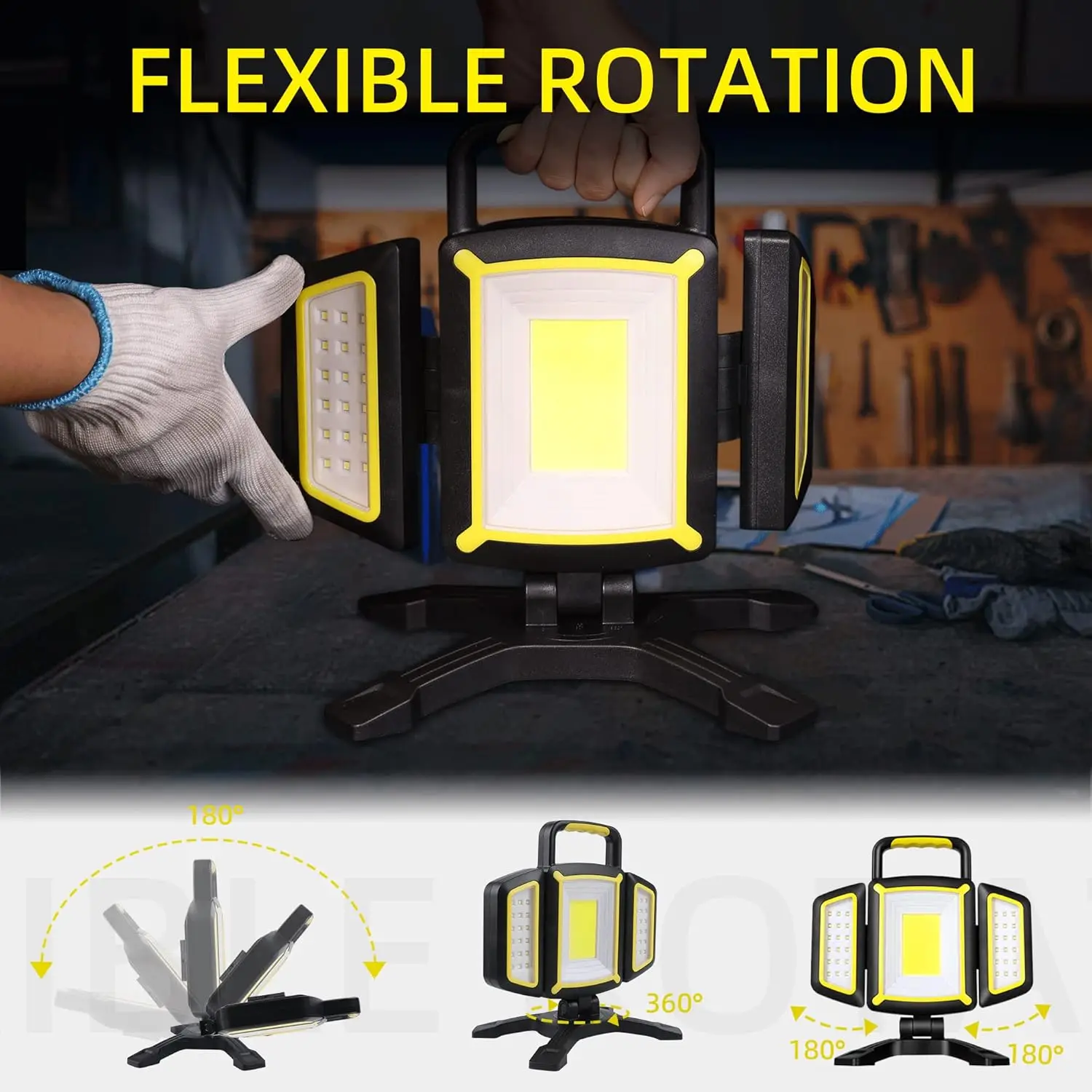 Rechargeable LED Work Light 360 Rotatable & Foldable Work Lamps with Magnetic 4400mAh 5 Light Modes Job Site Lighting Outdoor