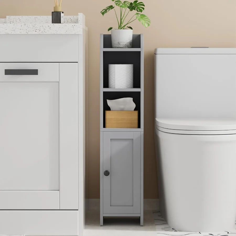 خزانة أرضية زاوية مدمجة مع باب وأرفف قابلة للتعديل لتخزين الحمام الصغير بجانب حامل ورق المرحاض مثالي لـ Sk