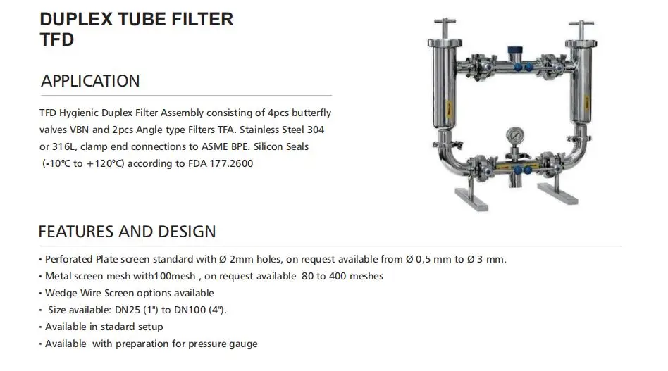 Sanitary Stainless Steel Hygienic  Duplex Manual Filter