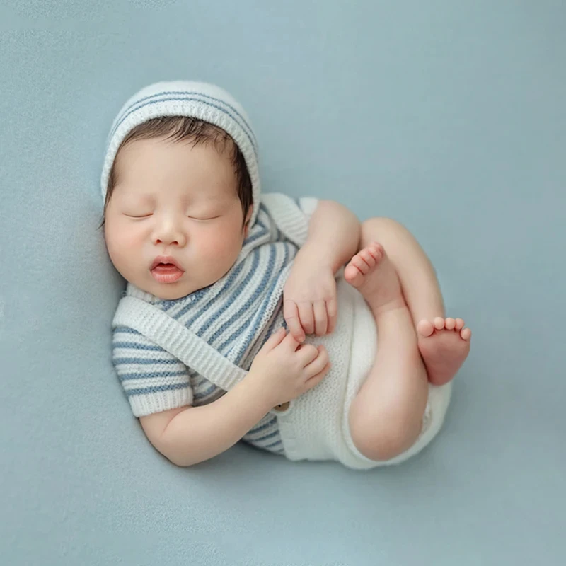 Accesorios de fotografía para recién nacido, conjunto de disfraz de punto con sombrero de Bola de Pelo, Fondo de estudio infantil, accesorios para sesión de fotos