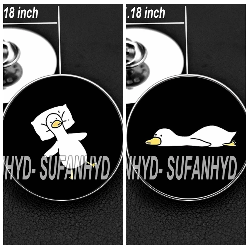 Stainless Steel Cute Cartoon Lying Flat Duck Brooch I Don't Want To Work Pins Couple Badge Gift for Friend and Lovers