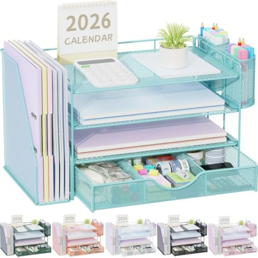 

Desk Organizers and Accessories with File Holder 4-Tier Desk Accessories and Workspace Organizers with Drawer and 2 Pen Holder