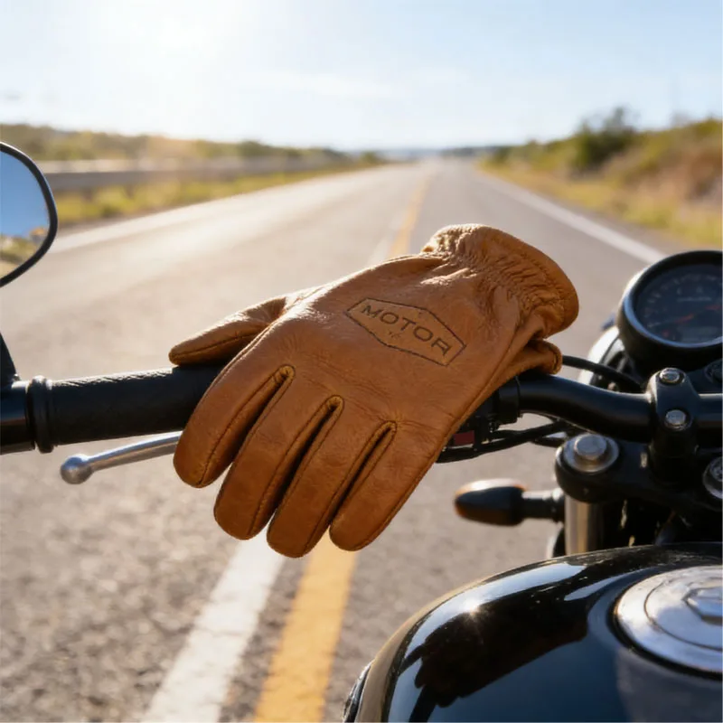 Vintage Retro Cowhide Dirt Bike Gloves Genuine Leather Wear-resistant Mittens For Men Women Outdoor Riding Camping Work Glove