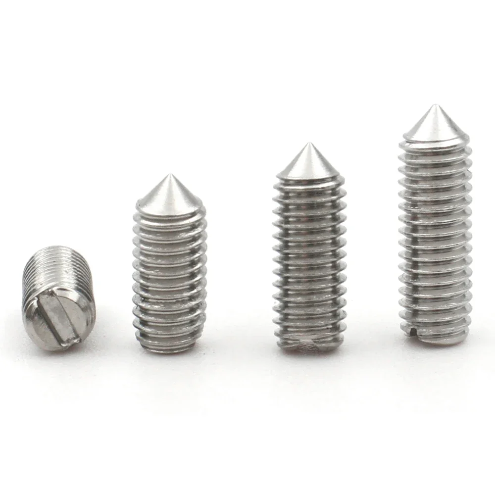 10pcs/lot M1.6 M2 M2.5 M3 M4 M5 M6 A2-70 304 Stainless Steel Slotted Cone Point Tapered End less Grub Set Screw Bolt