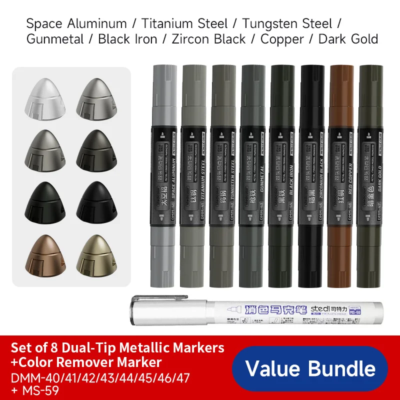 STEDI Watergebaseerde Metallic Finish Dubbelpuntige Marker Pen Harde Punt Fijne & Platte Punt voor Gundam Gunpla Mecha Model Schilderijgereedschap
