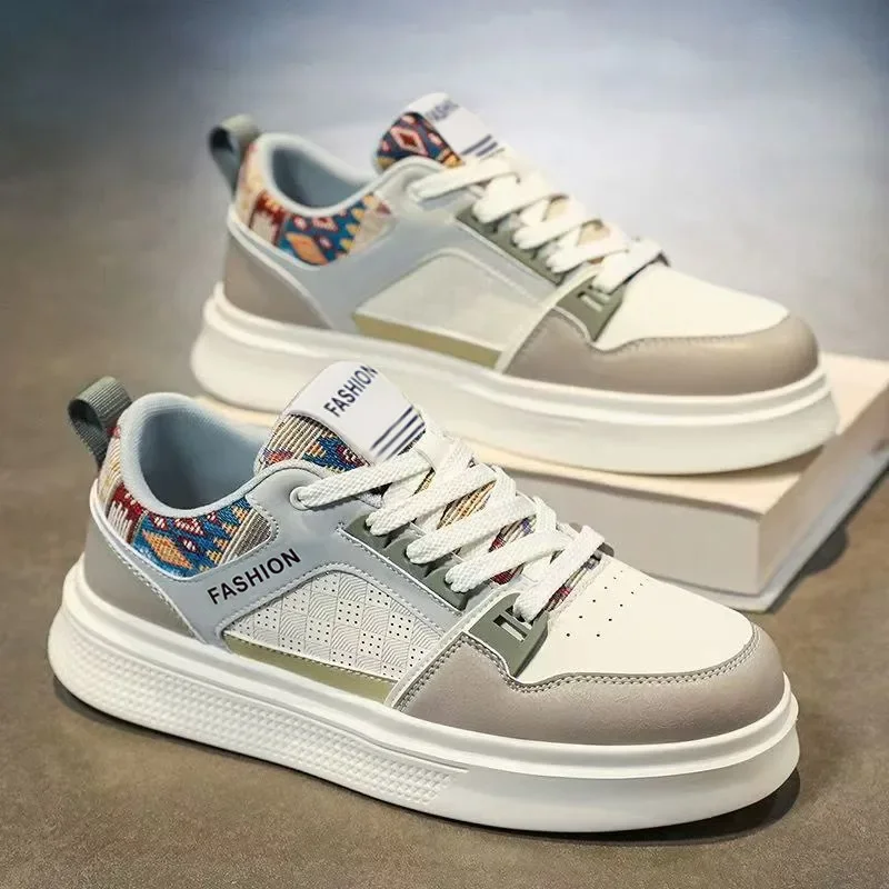 Streetwear Men's Ethnic Sneakers 2026 Spring Breathable Thick Platform Sole Anti Slip Trendy Student Daily Footwear