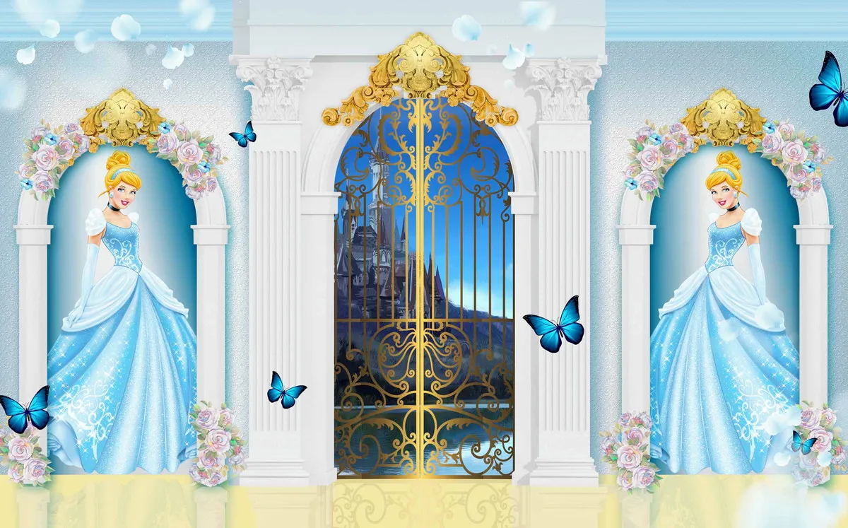 Castle Princess Cinderella Photography Backdrop for Girls Baby Shower Birthday Party Decoration Dessert Table Banner Cartoon