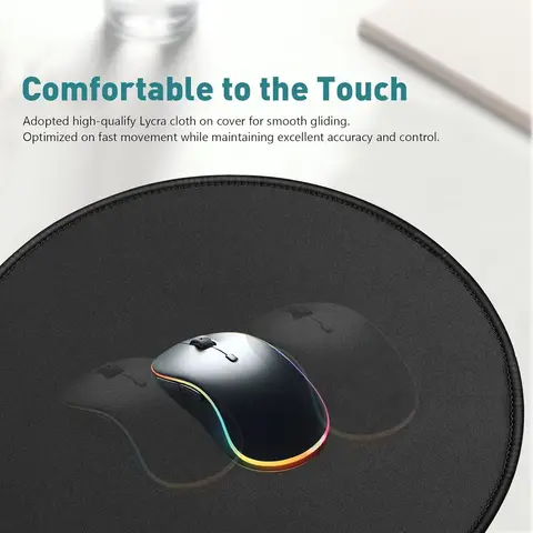 Svart musmatta Runda musmattor med sydd kant, halkfri bas Premium-texturerad liten musmatta 8 best sales rund musmatta - №5