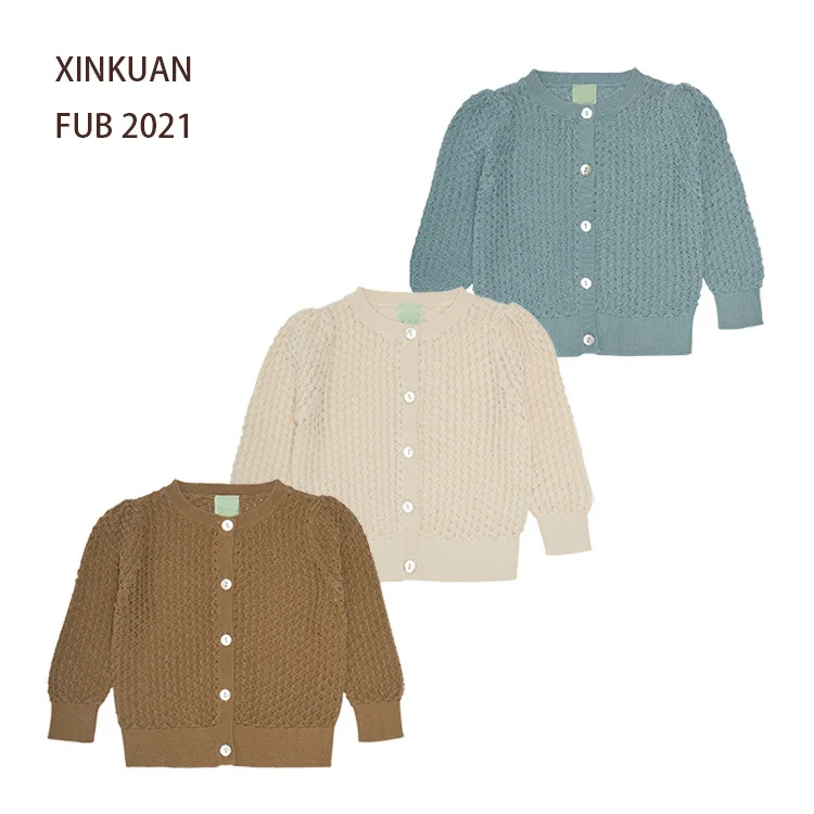 

Jenny&Dave 2023 Girls' Combed Cotton Knitted Cardigan Spring and Autumn New Hollow out Long Sleeve Sweater Children's Pure Cotto