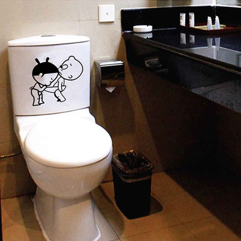 Super Funny Cartoon Toilet Stickers Curious Boy Girl PVC Wall Decals for Kids Room Home Decoration Bathroom Waterproof Wallpaper