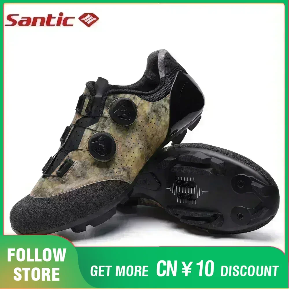 Santic MTB Cycling Shoes Men Carbon Fiber Sole Wear Resistant Professional Racing Riding Sneakers Auto-lock Buckle Bicycle Shoes