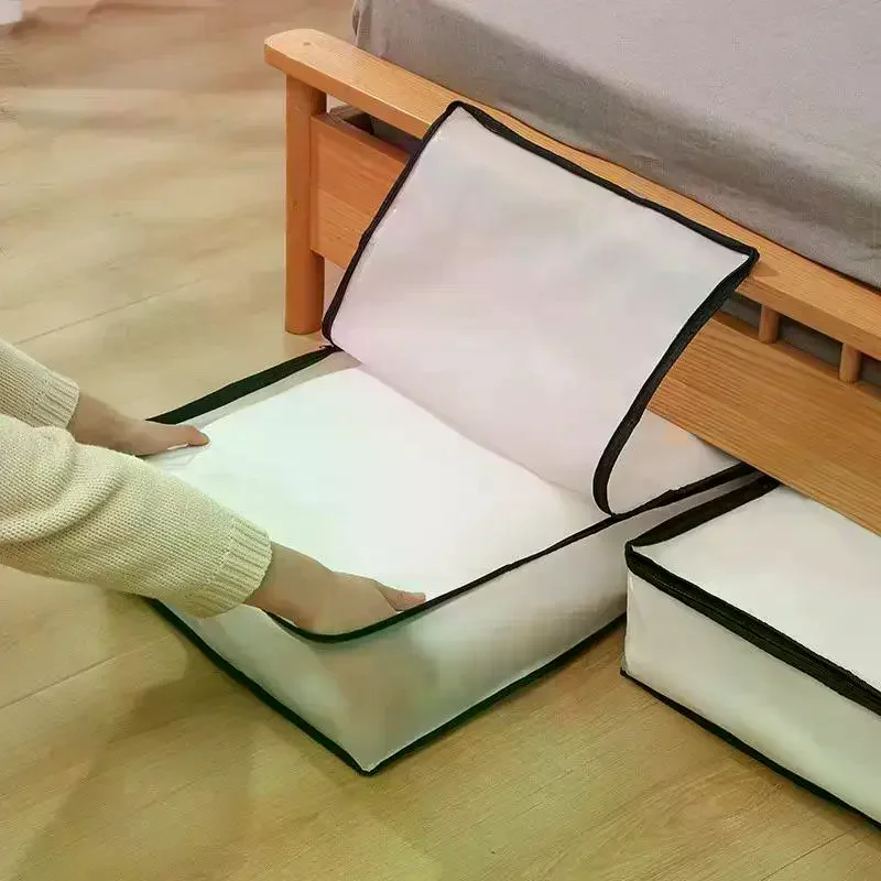 Foldable Underbed Storage Bag Dustproof Portable Cloth Organizer Pouch for Quilts Clothes Blankets Travel Storage
