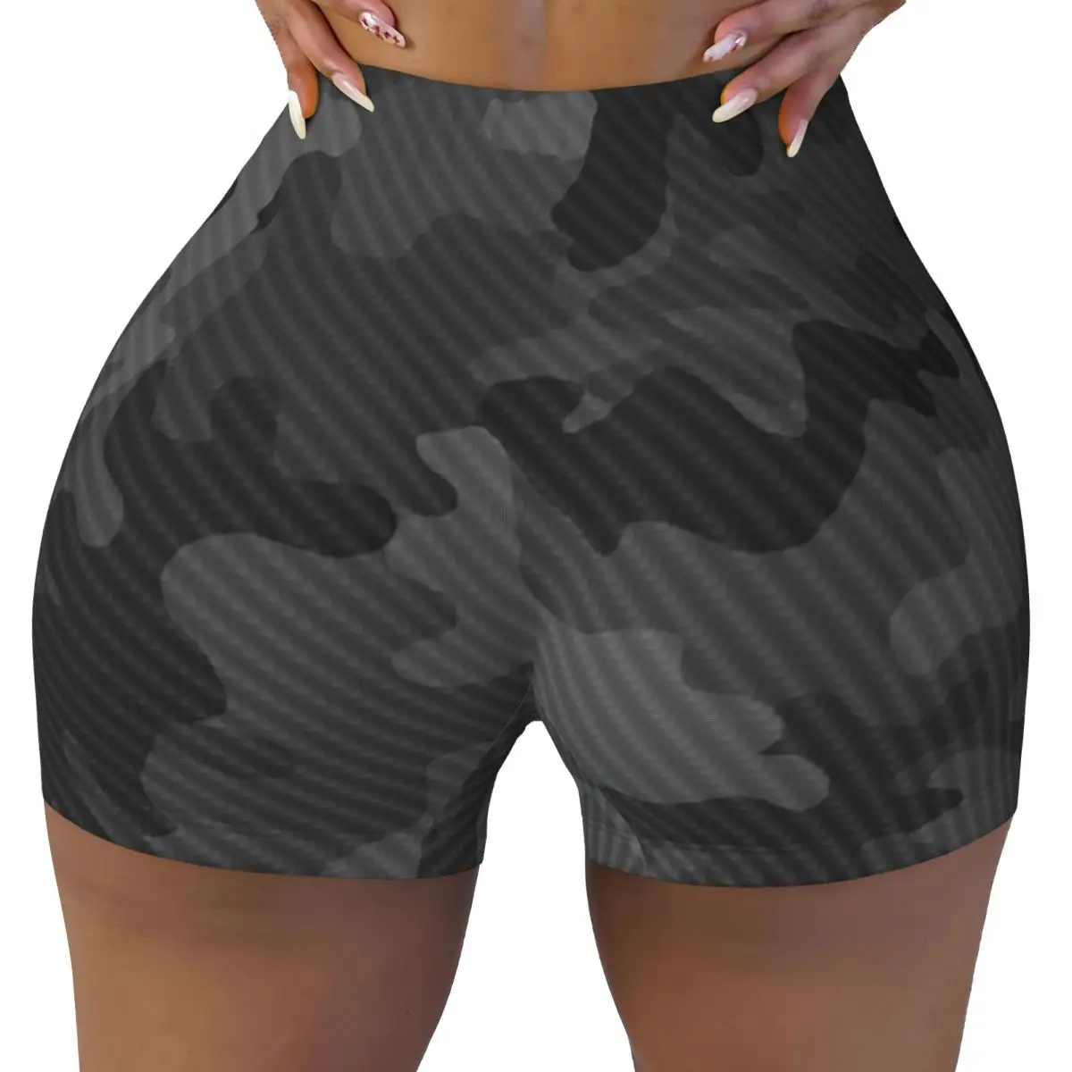 Custom Carbon Camouflage Design Workout Shorts for Women Army Military Camouflage Gym Volleyball Biker Yoga Shorts