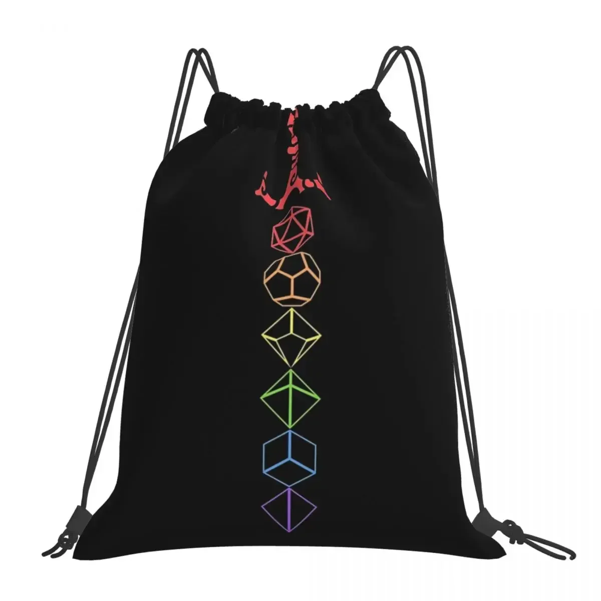 Rainbow Dice Sword Tabletop RPG Gaming Backpacks Casual Portable Drawstring Bags Storage Bag BookBag For Man Woman Students