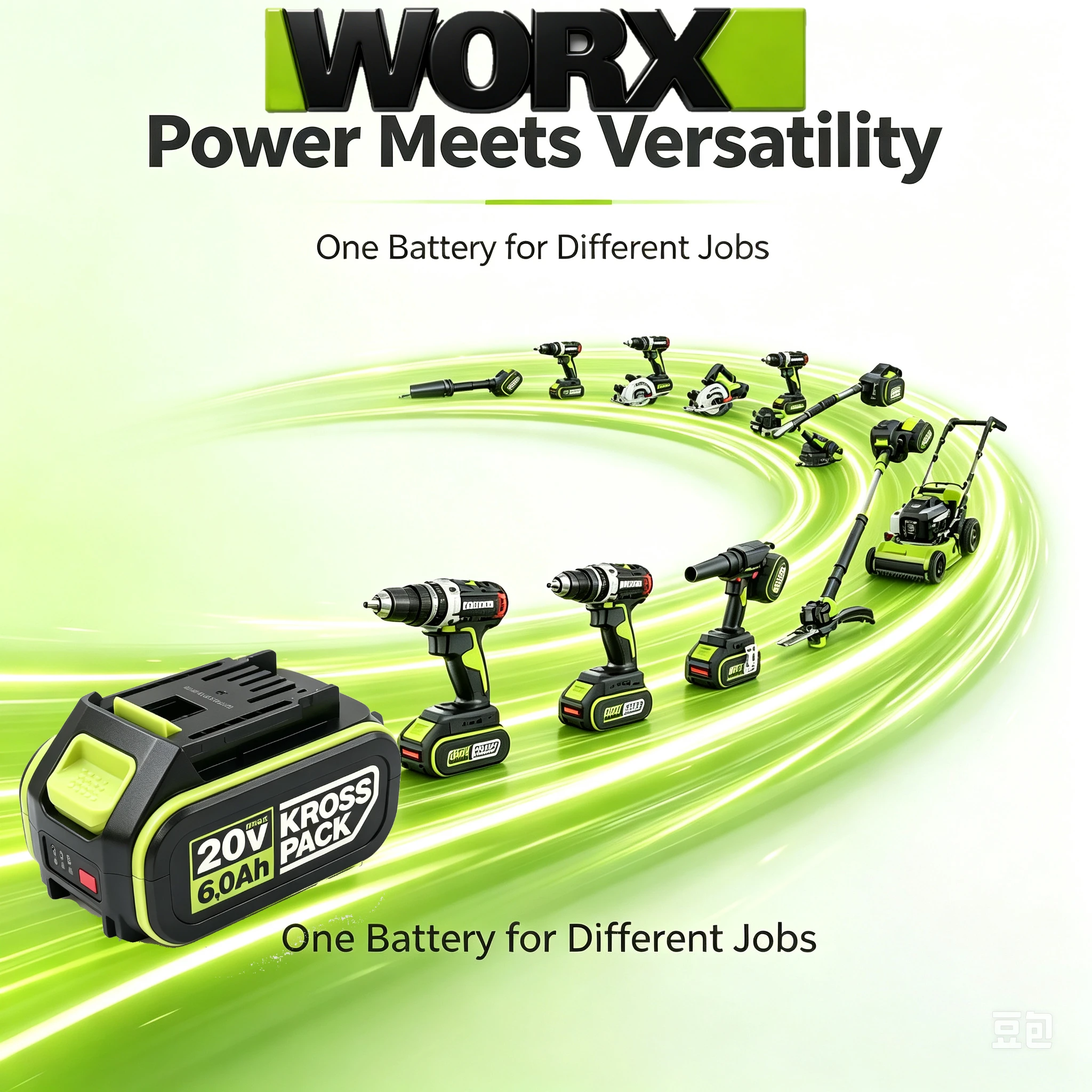 WORX 20V 5Pin Lithium Battery 6.0Ah Lightweight Design Easy Carry Fit WA3551 WA3572 ROCKWELL 20V Tools Backup Power Supply