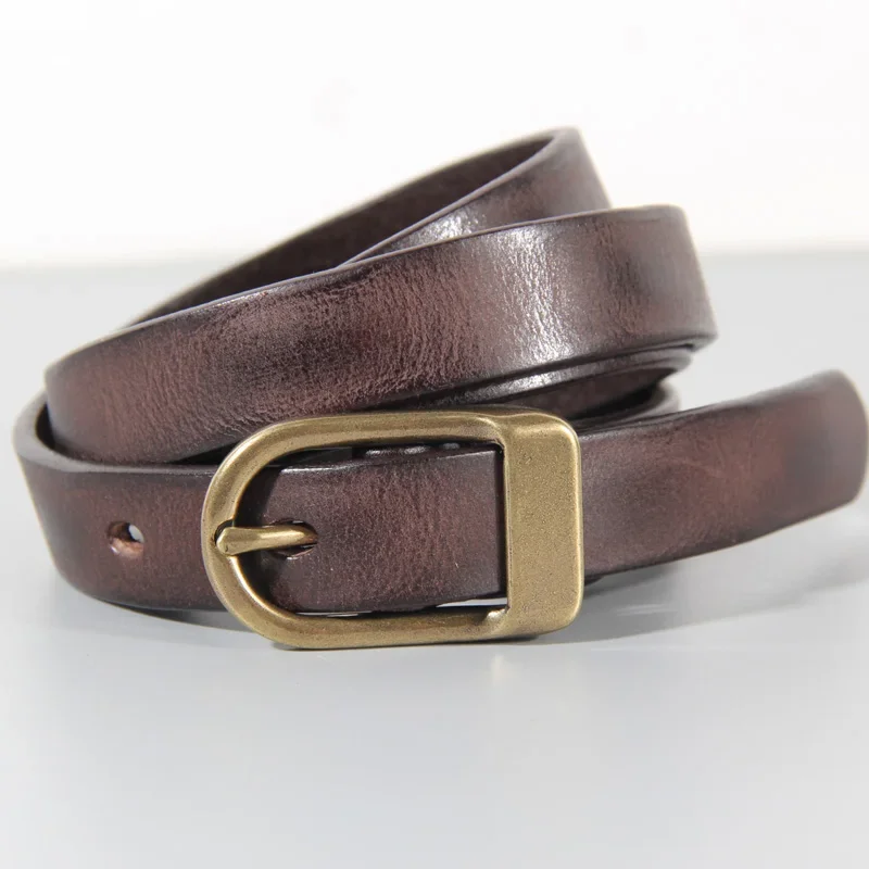 1.8CM/2.3CM Retro Narrow Cowhide Women's Belt Pure Copper Button Top Cowhide All-match Casual Jeans Belt