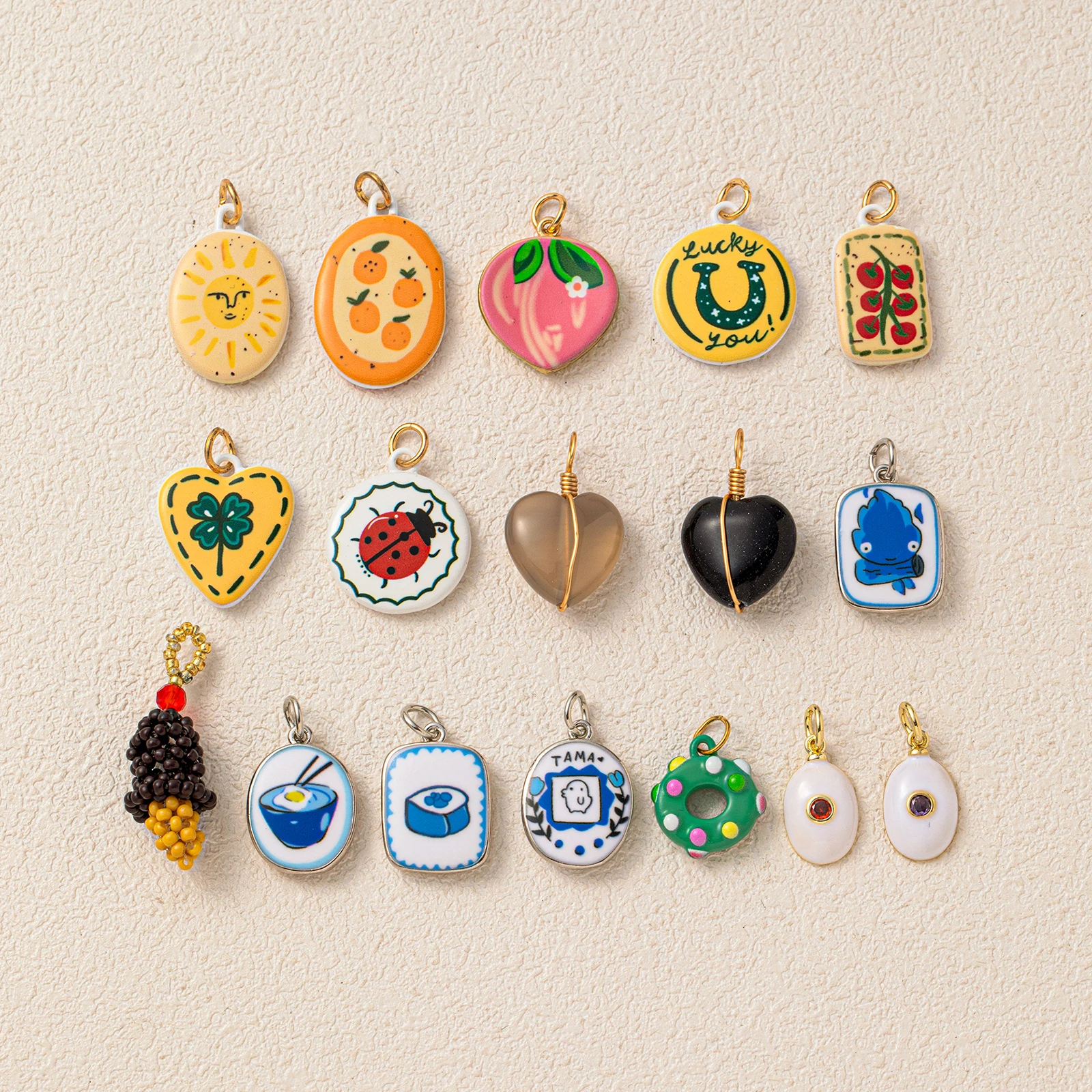 أزياء نمط الآيس كريم الكرز محفظة البيض على شكل قلب البرتقال DIY قلادة سحر للمجوهرات