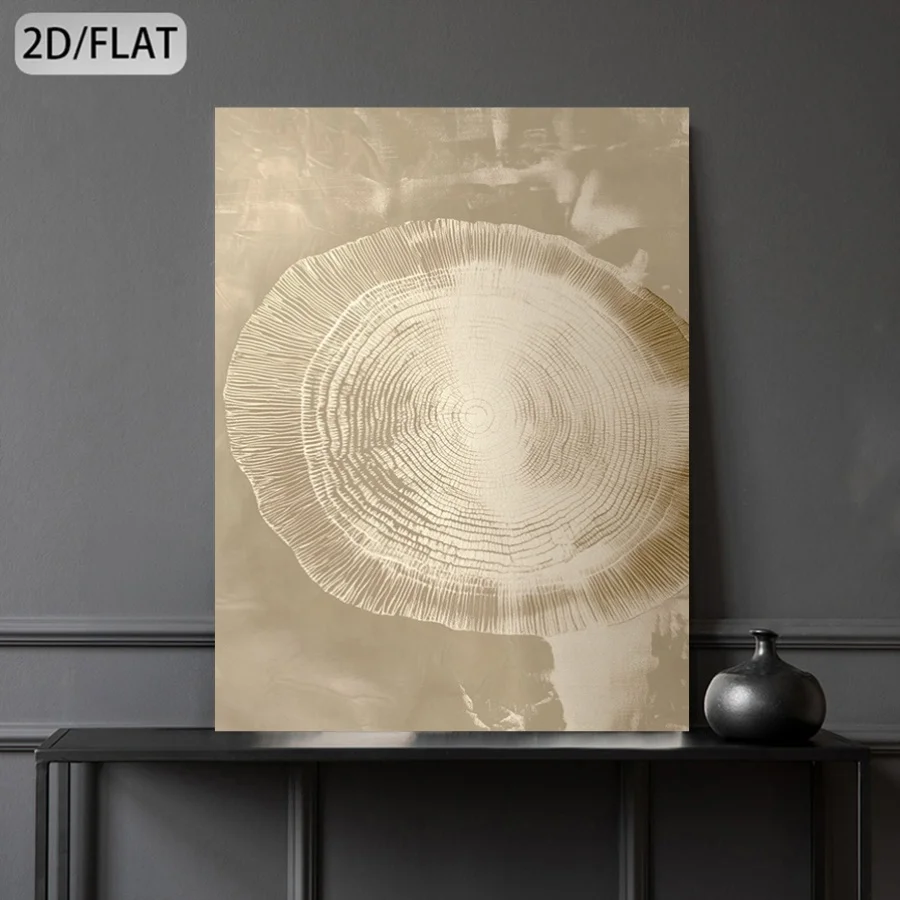2D Flat Large Modern Minimalist Abstract Tree Ring Canvas Wall Art, Unframed Warm Beige Tones Poster for Living Room Decortions