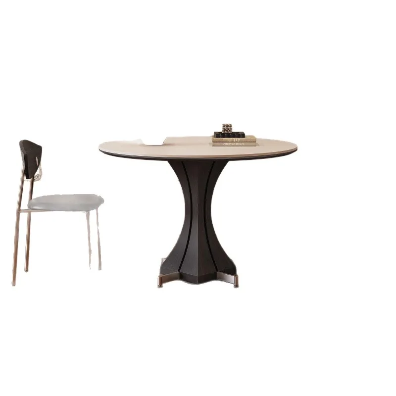

Small apartment light luxury modern minimalist high-end French retro white rock slab dining table