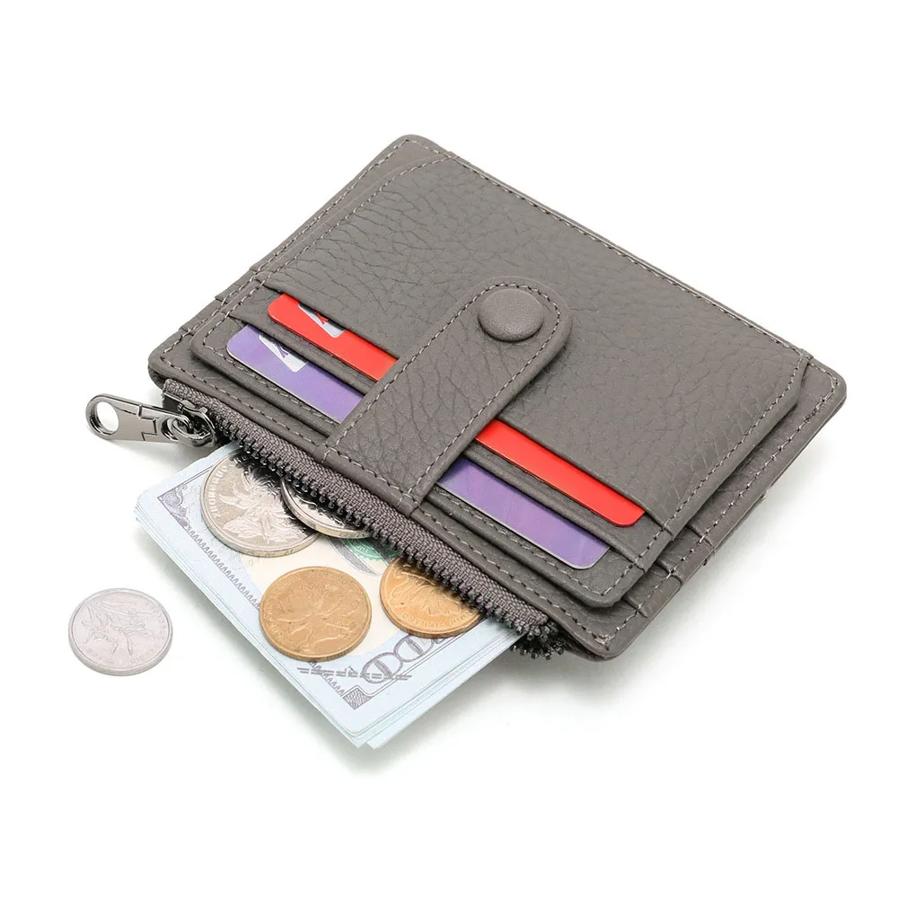 Leather Card Holder Women Zipper Coin Purse Gift Multi-card Position Cowhide Men's Card Holder Wallet