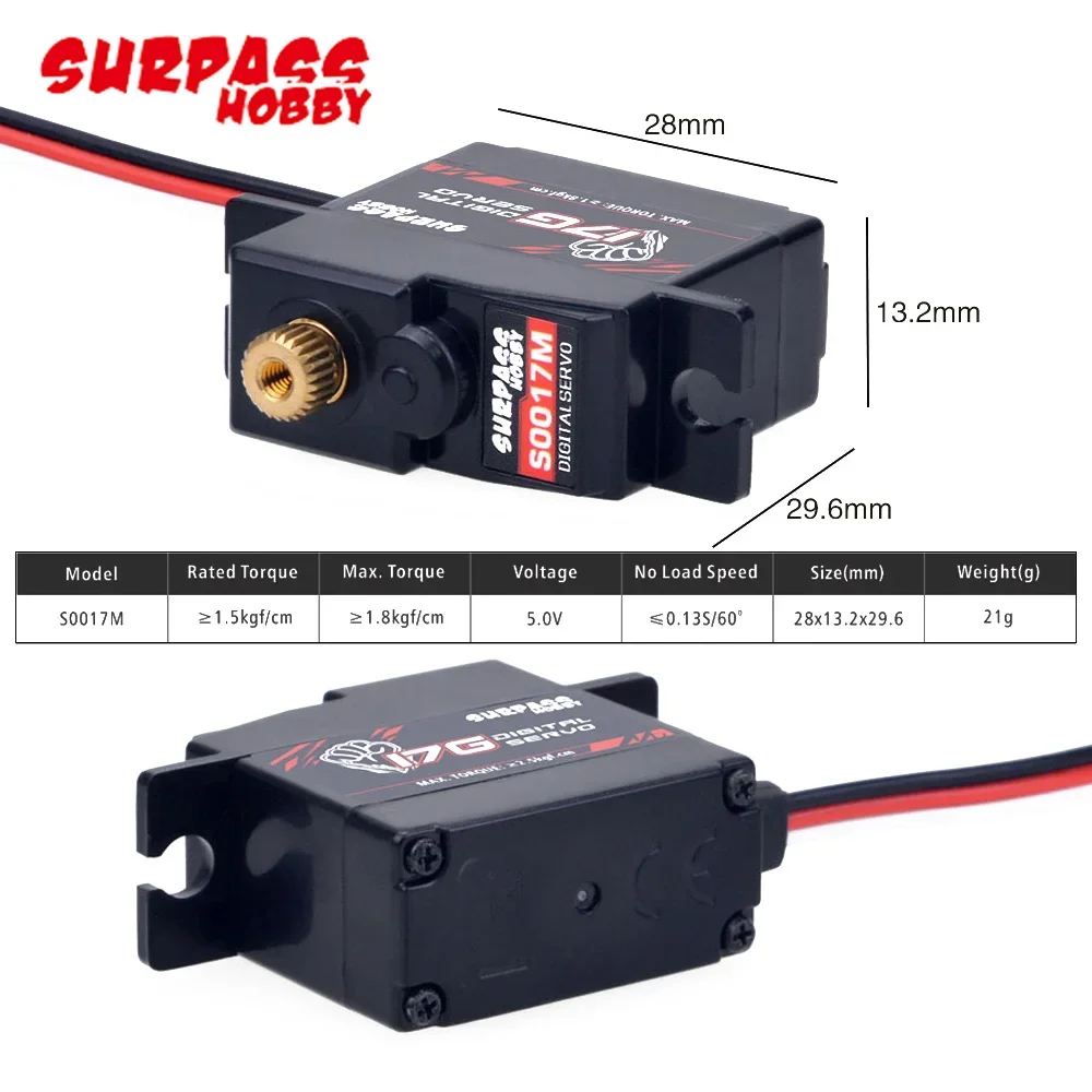 SURPASS Hobby S0017M 17g Metal Gear 1.8KG Digital Servo for RC Airplane Robot 1/18 1/16 Truck Car Boat Duct Plane