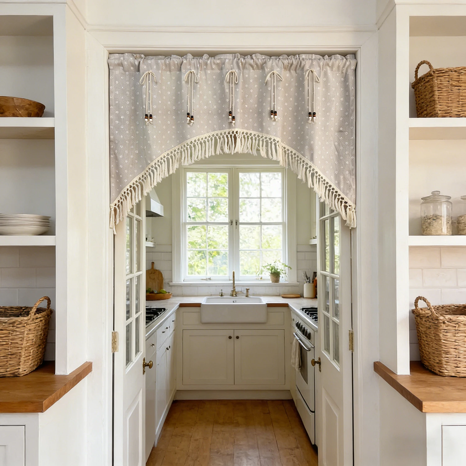 Bohemian-Style Daisy Print Curved Short Curtains,With Tassel Kitchen Window Valance,Small Window Curtains for Door,window Drapes