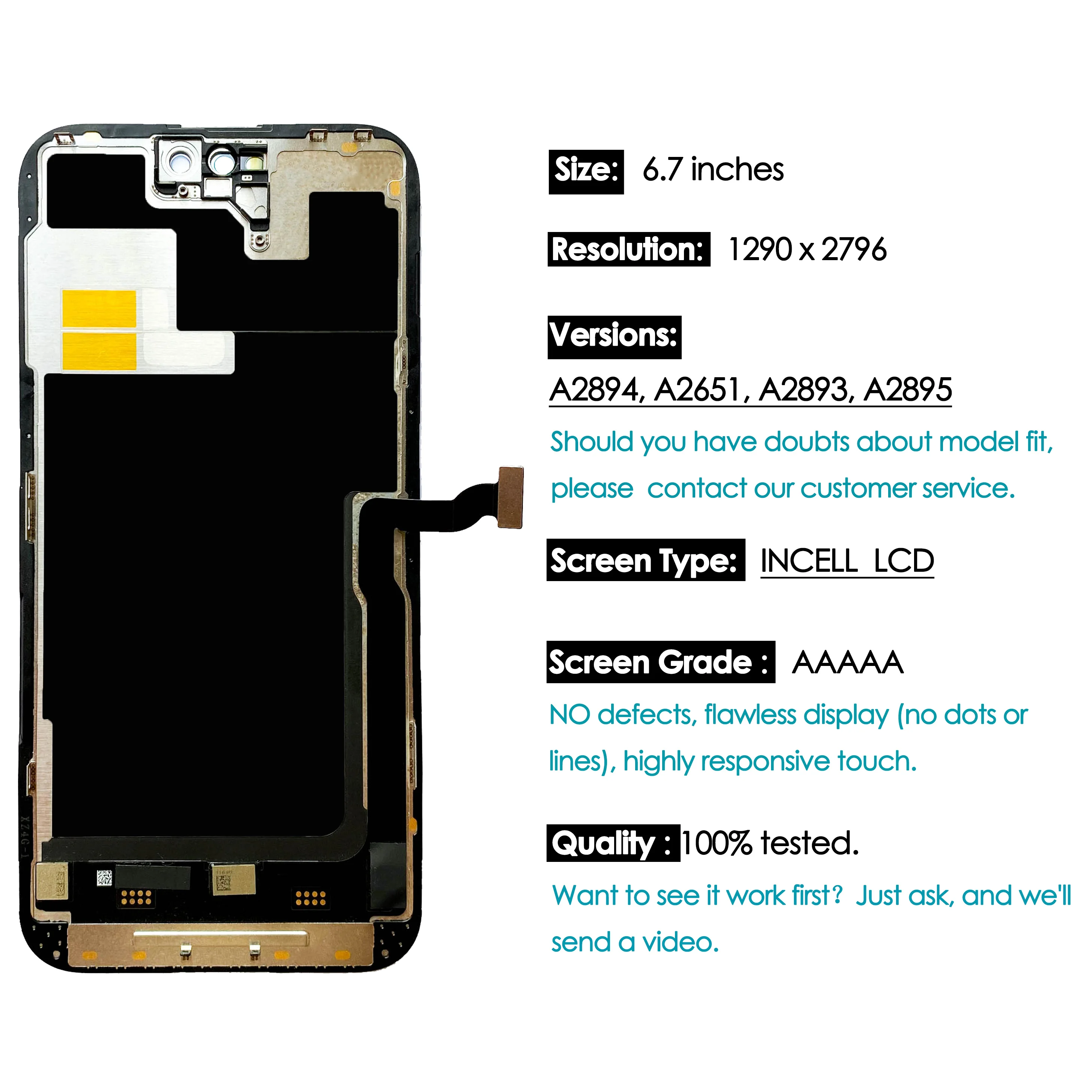 High quality AAA incell LCD For iPhone 14 Pro Max Display Touch 14 promax Screen Replacement Digitizer Assembly Repair parts