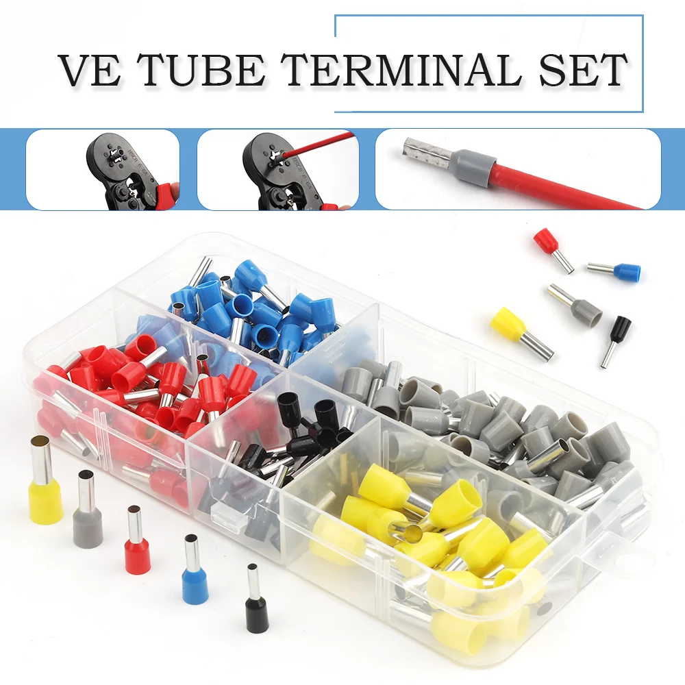 

VE Tubular Crimping Terminal 200-800PCS Fast Wiring Insulated Electrical Equipment Connector Multiple Color Options Boxed 300V