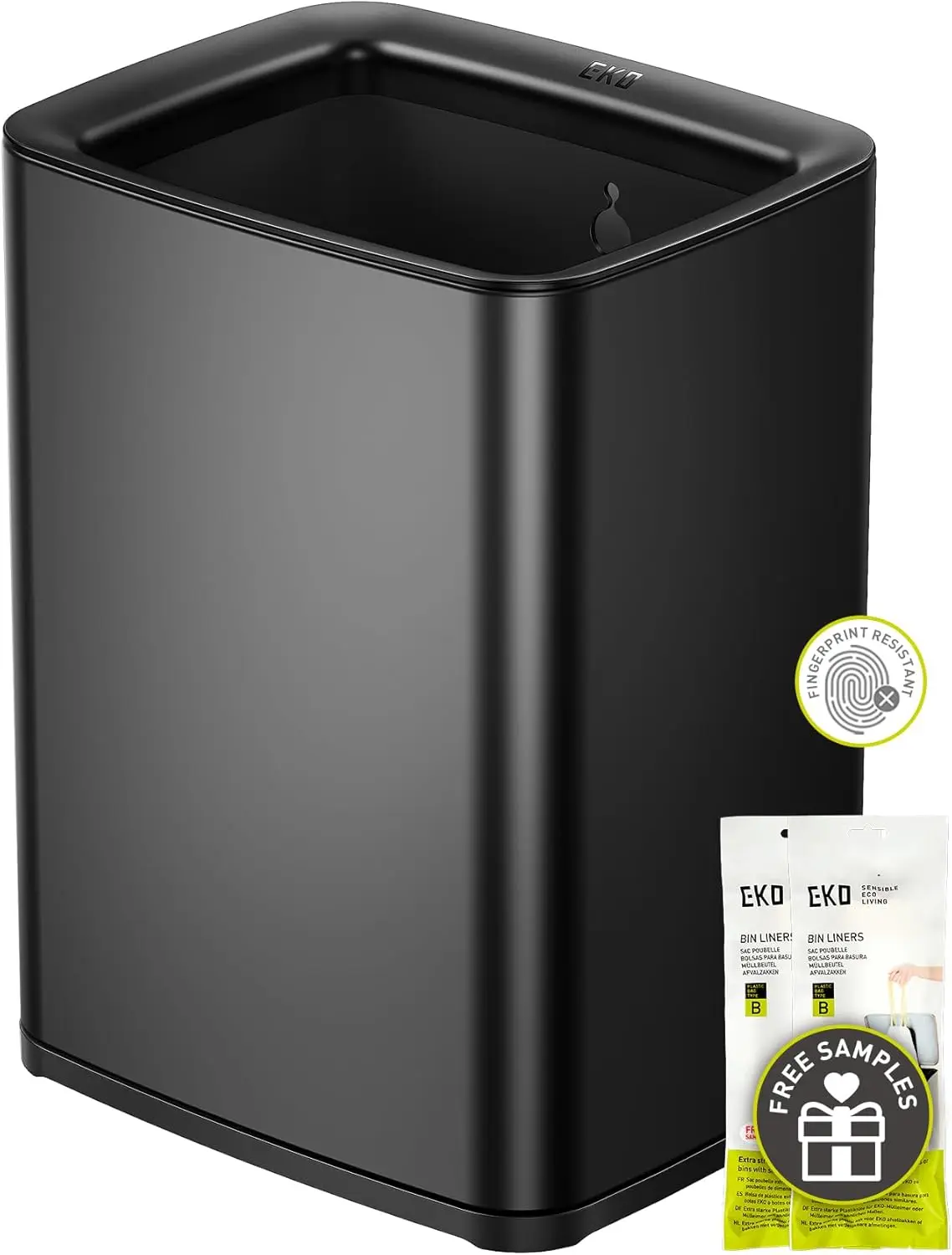 

2.6 Gallon Matte Black Stainless Steel Open Top Trash Can with Removable Basket - Modern Bathroom & Office Waste Bin