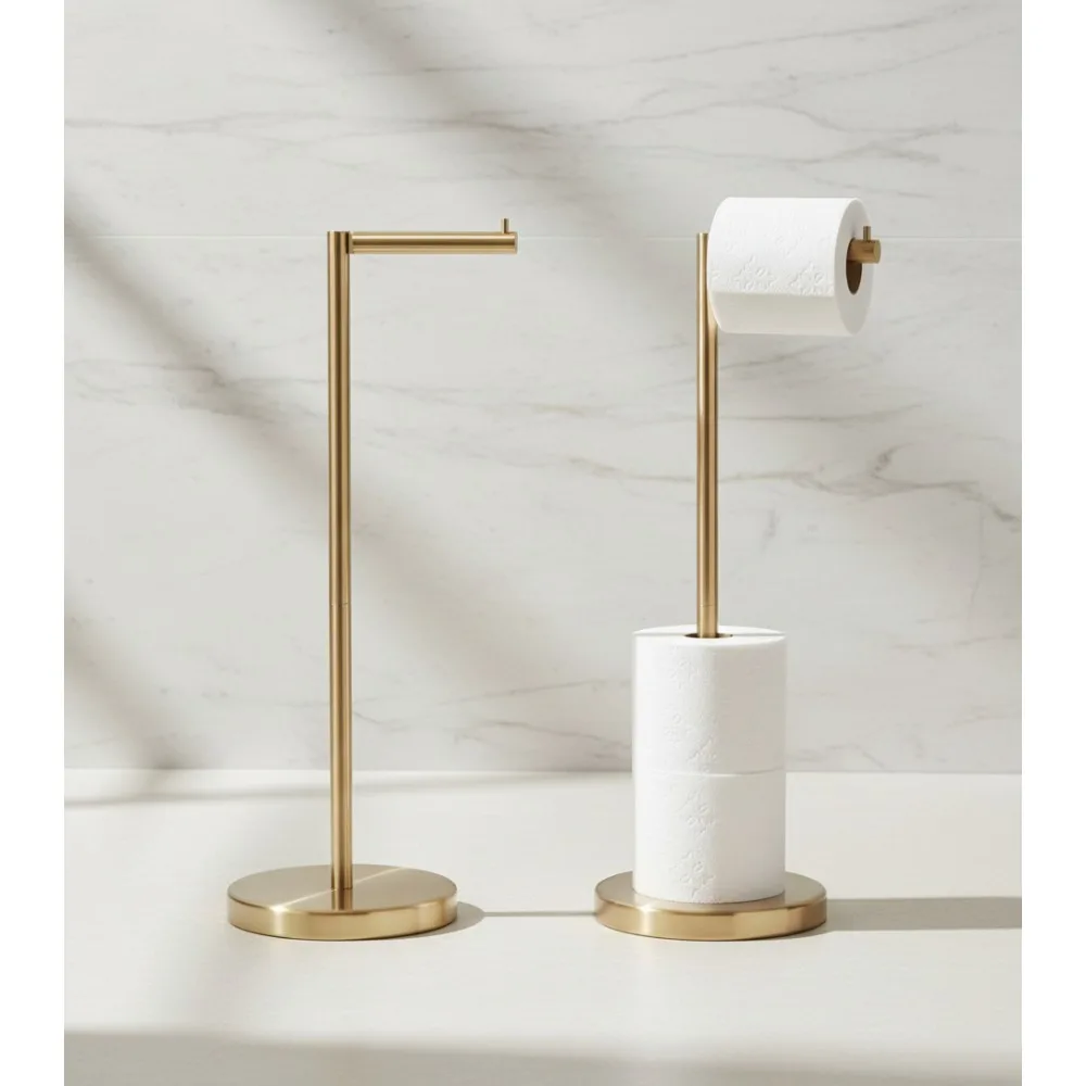 

Freestanding Toilet Paper Holder Stand with Storage for 4 Rolls, Stainless Steel Brushed Gold for Bathroom Apartment RV