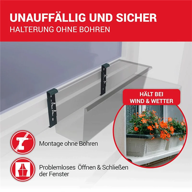 ONCE Sturdy Window Box Holder Without Drilling-Set Of 4 Invisible Window Sill Flower Box Mounting Bracket, Height Adjustable