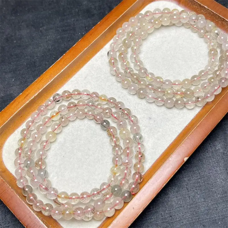 6MM Natural Colored Rutilated Quartz Triple Circle Bracelet Women Healing Gemstone Crystal Strand Lovers Jewelry Gift 1PCS image 4