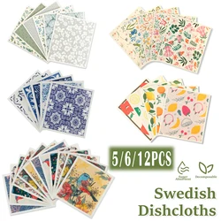 5/6/12PCS Kitchen Dish Towels Reusable Dishcloths Washable Kitchen Dish Rags  Absorbent Soft Cellulose Sponge Cloths 7.7*6.7inch