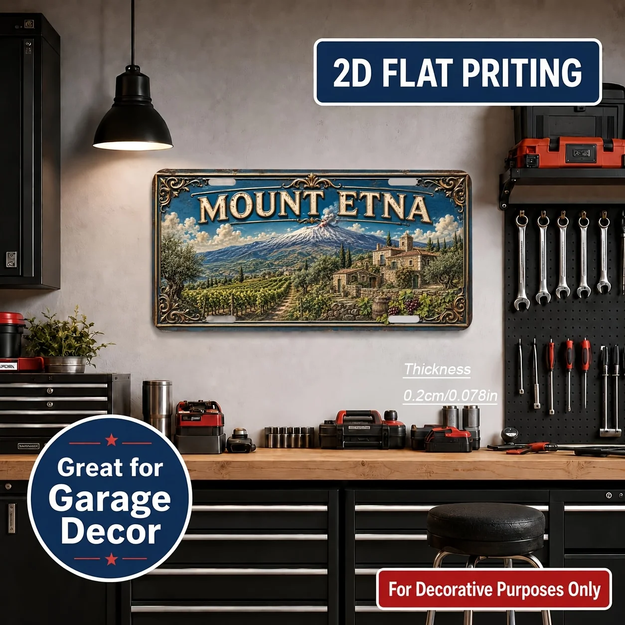 2D Flat, [2D Flat] 1pc Etna Volcano Themed Vintage Wall Sign - Italian Volcanic Decor Suitable for Home, Bar, Office, Outdoor -