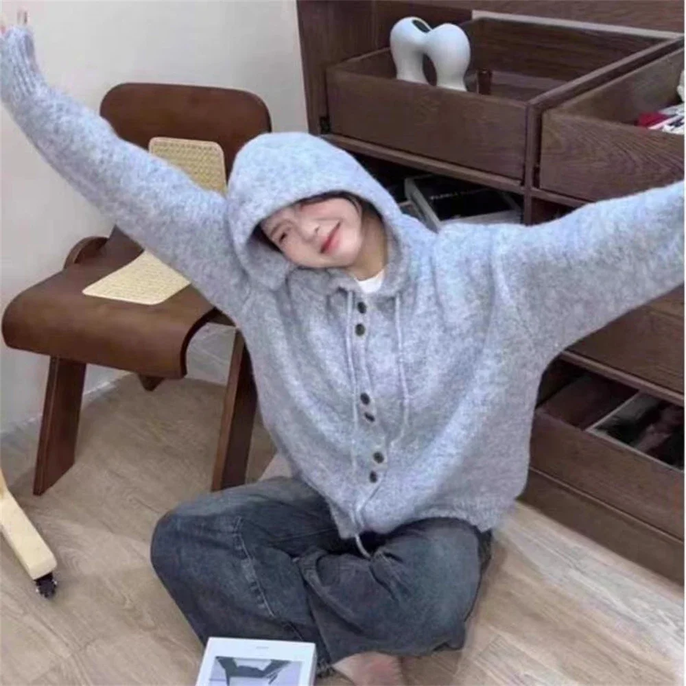 Kardigan Sweater Hoodie Wanita Model Terbaru 2025 untuk Musim Gugur dan Musim Dingin, Gaya Santai, Jaket Sweater Rajut Lembut dan Halus