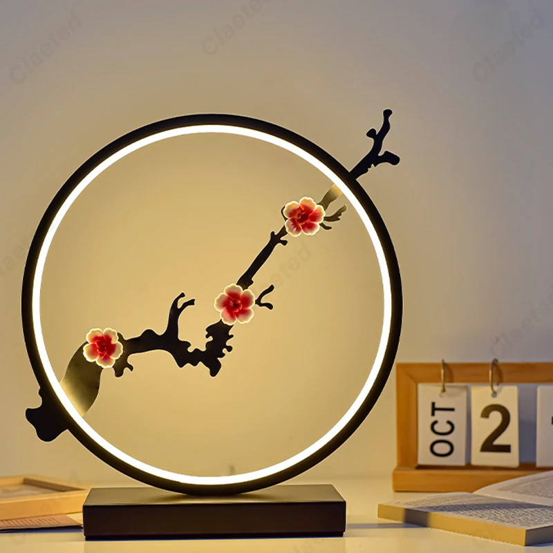 Creativo minimalista retrò LED stile cinese Plum Blossom lampada da tavolo studio camera da letto comodino illuminazione atmosfera di fascia alta