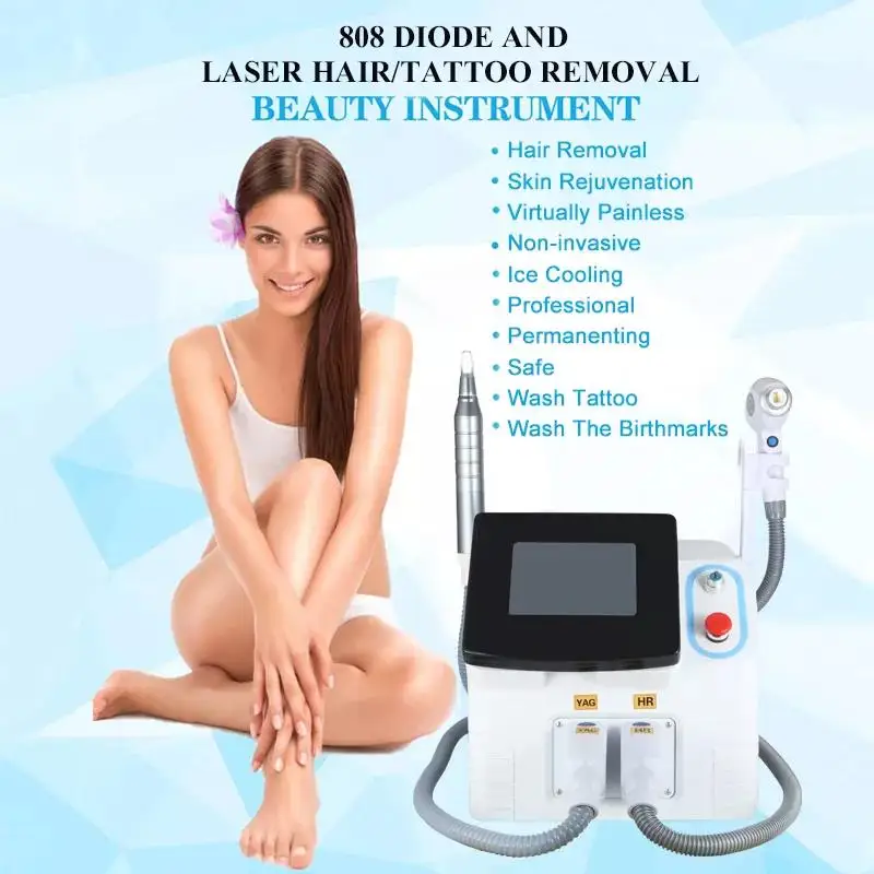 

2 In 1 Nd Yag Tattoo Removal Painless 808nm Diode Q-switched Skin Rejuvenation Laser Hair Removal Multifunction Machine Salon