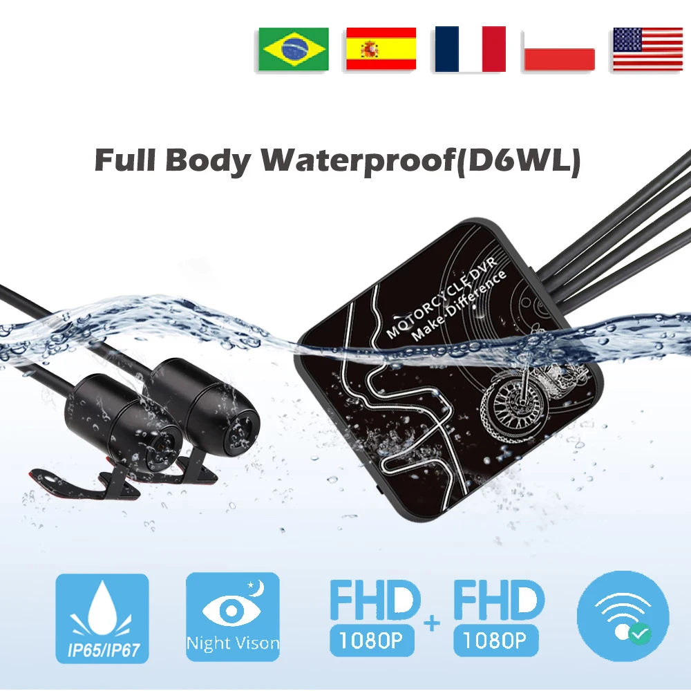 VSYS D6RL/D6WL Motorcycle Dash Cam Black Night Vision Box Motorcycle Dual Action Camera Recorder DVR Front &Rear View Waterproof