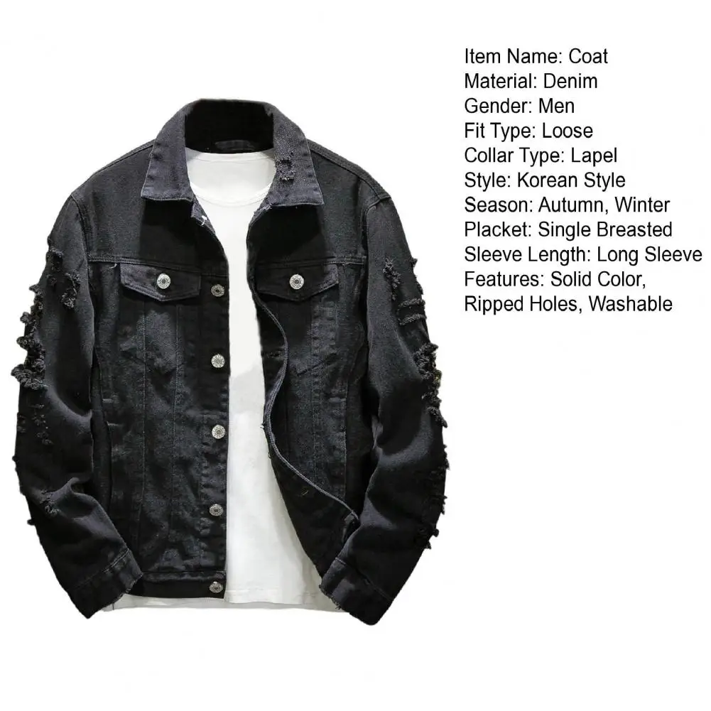 New 2024 Men's Fashion Jeans Jacket Solid Spring Autumn Cotton Denim Jacket Men White Black Pink Ripped Hole Jean Coats Male 17 S9cda1c38986249a085e6355ead94d90e2