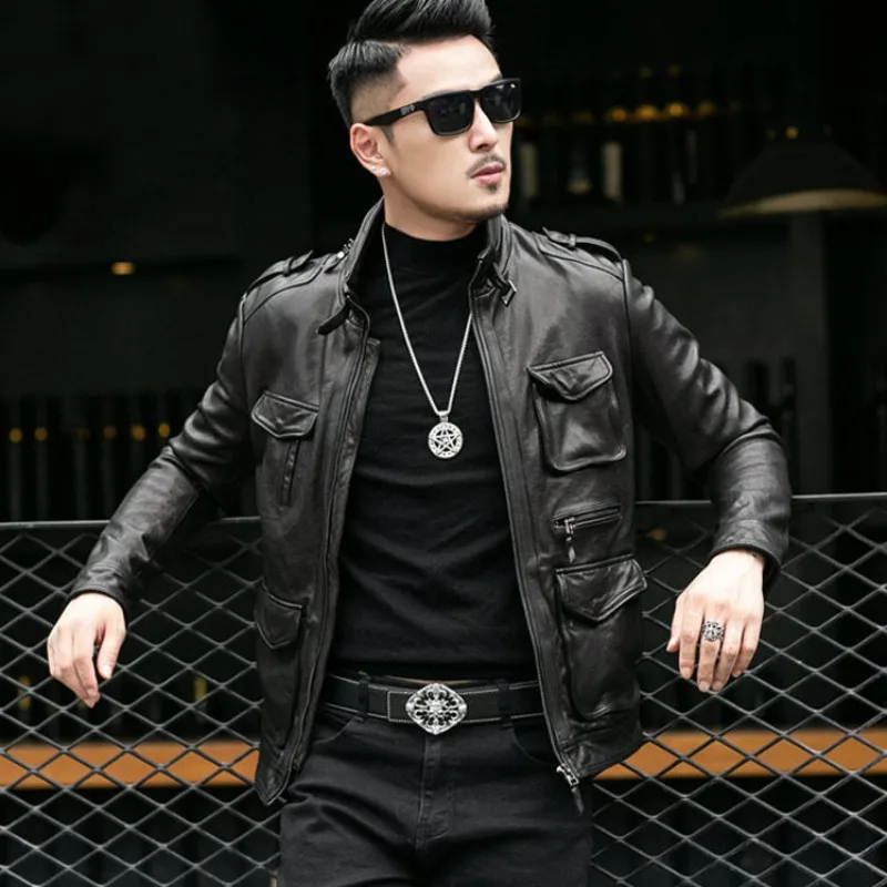 

2023 New Men Winter Faux Sheepskin Leather Clothing Short Thin Loose Overcoat Frock Trend Jacket Sheepskin Handsome Outwear