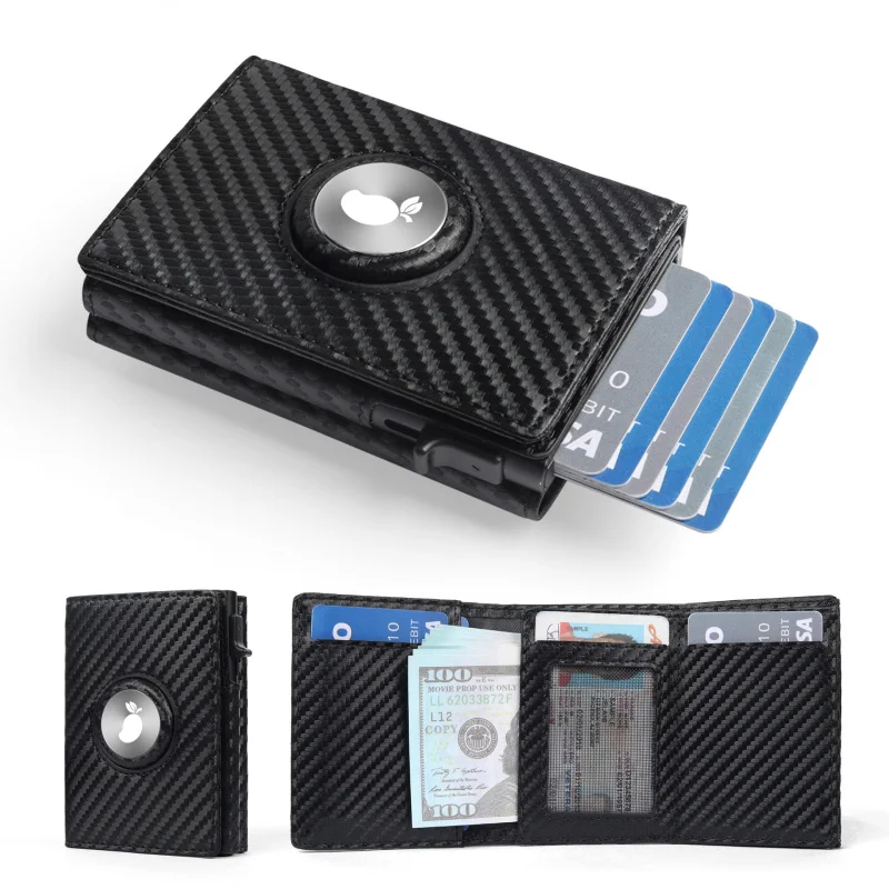 AntimagneticRFIDAluminum Box Carbon Fiber Men's Leather Card Holder