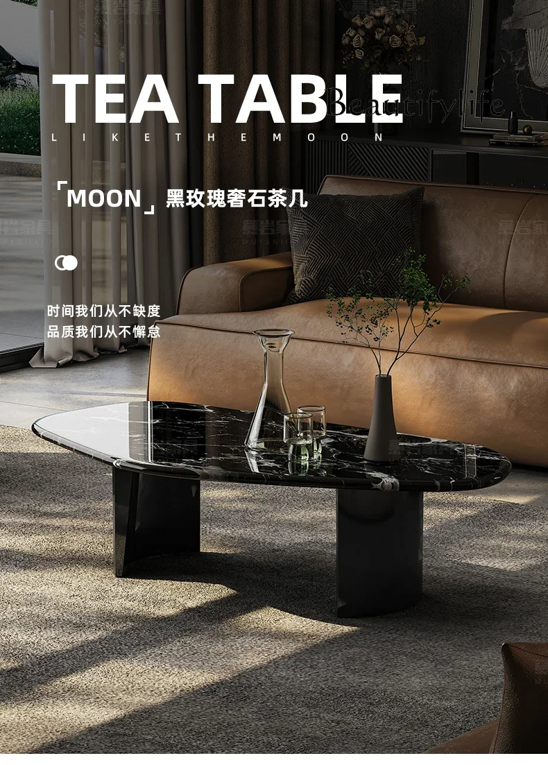 BJ Natural Luxury Stone Coffee Table Household Small Apartment Living Room Irregular Special-shaped Light Luxury High-end Fashio
