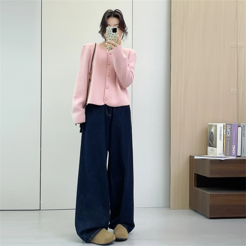 เสื้อสเวตเตอร์ถักไหมพรมแบบลำลอง แขนยาว ทรงหลวม สไตล์คาร์ดิแกนเปิดหน้า สำหรับผู้หญิง แฟชั่นฤดูใบไม้ร่วงและฤดูหนาว แบรนด์ Huige