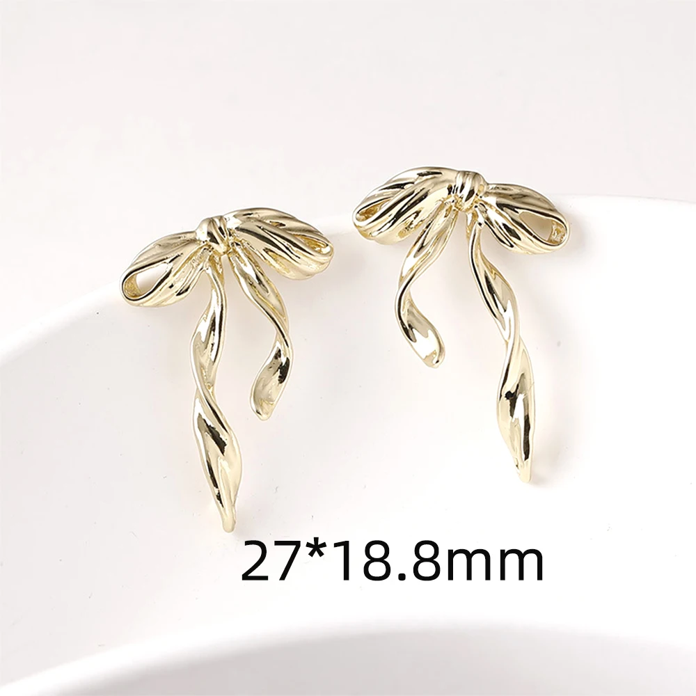 2 Pairs Brass Plated with 14K Genuine Gold Long Bow Earrings DIY Jewelry Making Semi-finished Products Accessories Materials