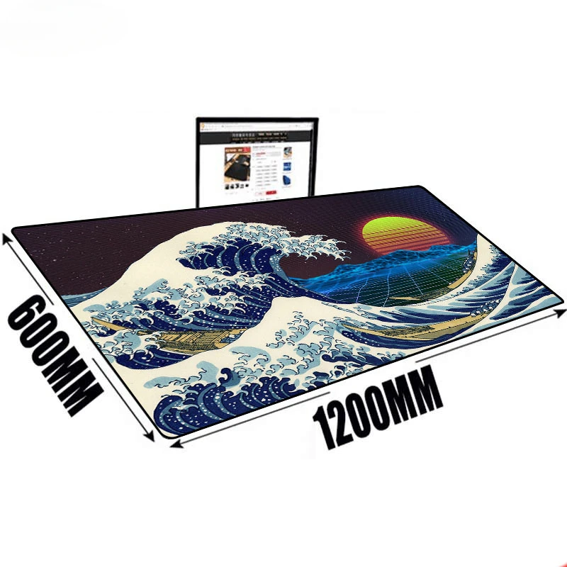 

Mouse Pad Xxl Vaporwave Aesthetic Great Wave Off Kanagawa Keyboard Pad Retro Sunset Extended Anti-slip Pc Gamer Offices Desk Mat