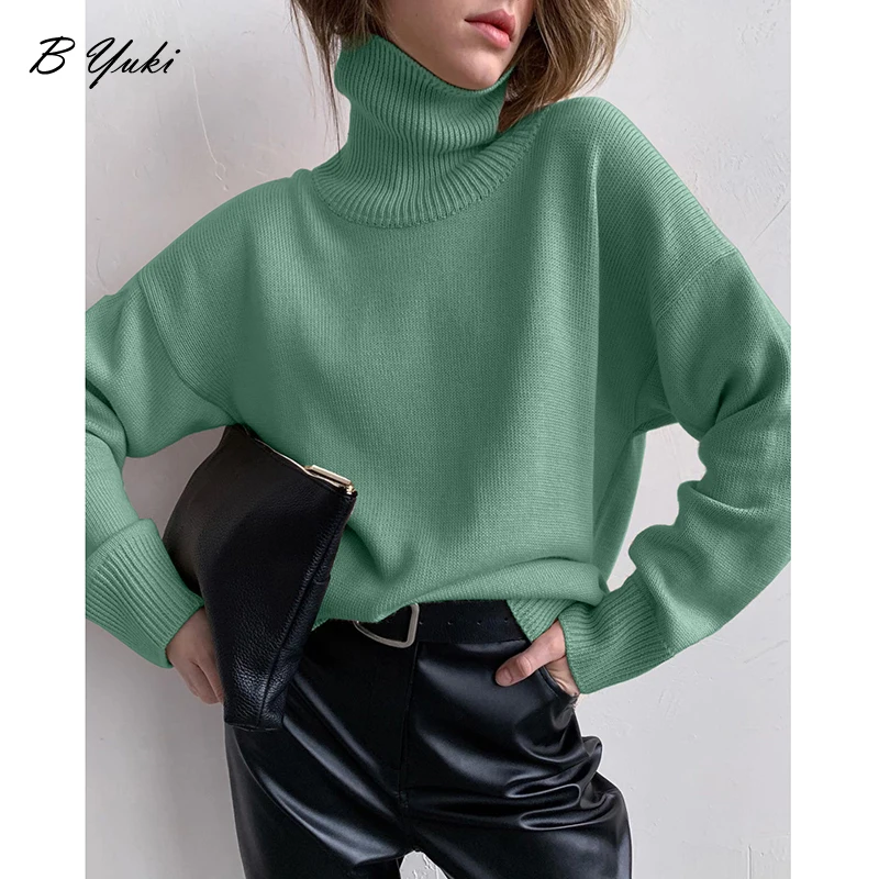 

Blessyuki Winter Turtleneck Loose Knitted Sweater Women 2023 New Thick Warm Solid Pullover Female Casual Simple Soft Jumper Tops