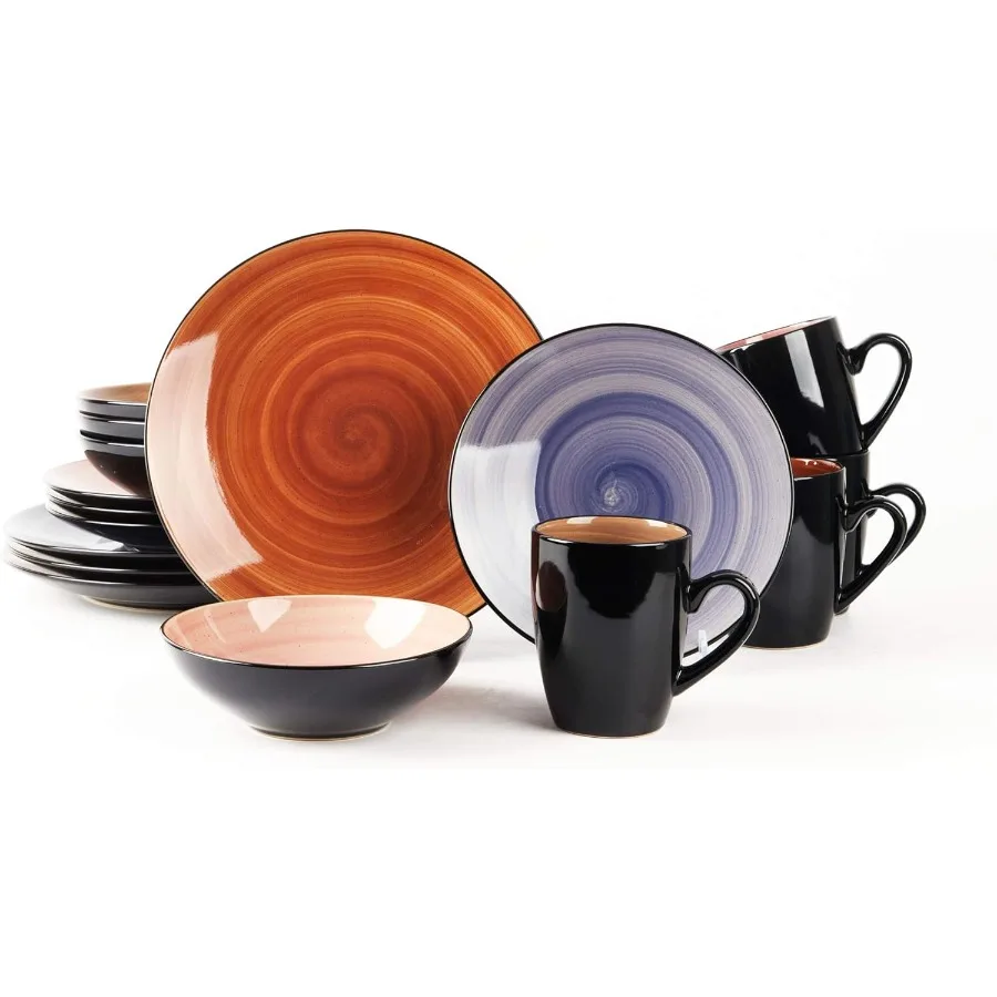 

Stoneware Sonoma 16pc Dinnerware Set Black + Speckled Spin Wash Mix Cobalt Mocha Rose Spice