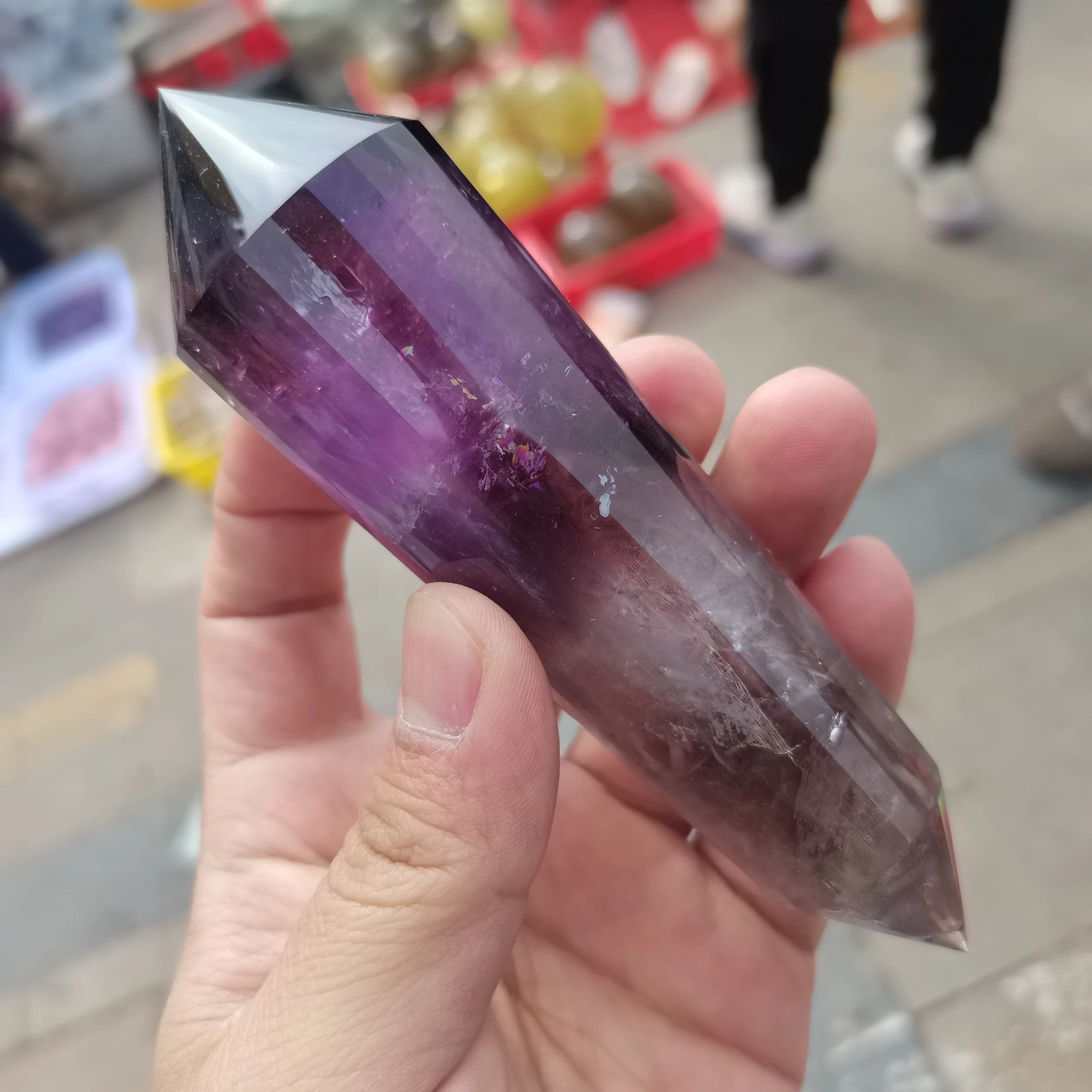 

150 mm Natural Amethyst Crystal 24 Surfaces Double Points Pretty Violet Purple Amethyst Quartz Wand Point Healing 1pcs